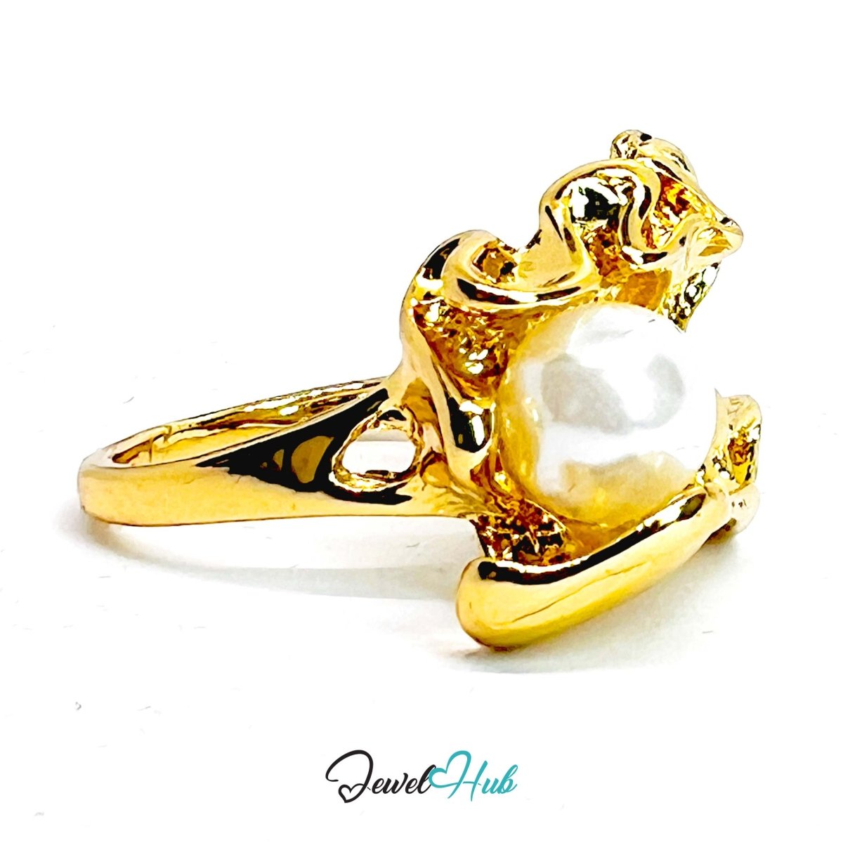 Pearl Claw Gold - Plated Ring – Sculptural Hand Statement Two Sizes - JewelHub.co.uk