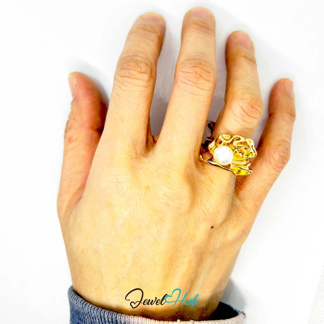 Pearl Claw Gold - Plated Ring – Sculptural Hand Statement Two Sizes - JewelHub.co.uk