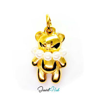 Pearl Collar Bear Charm - Gold Stainless Stee