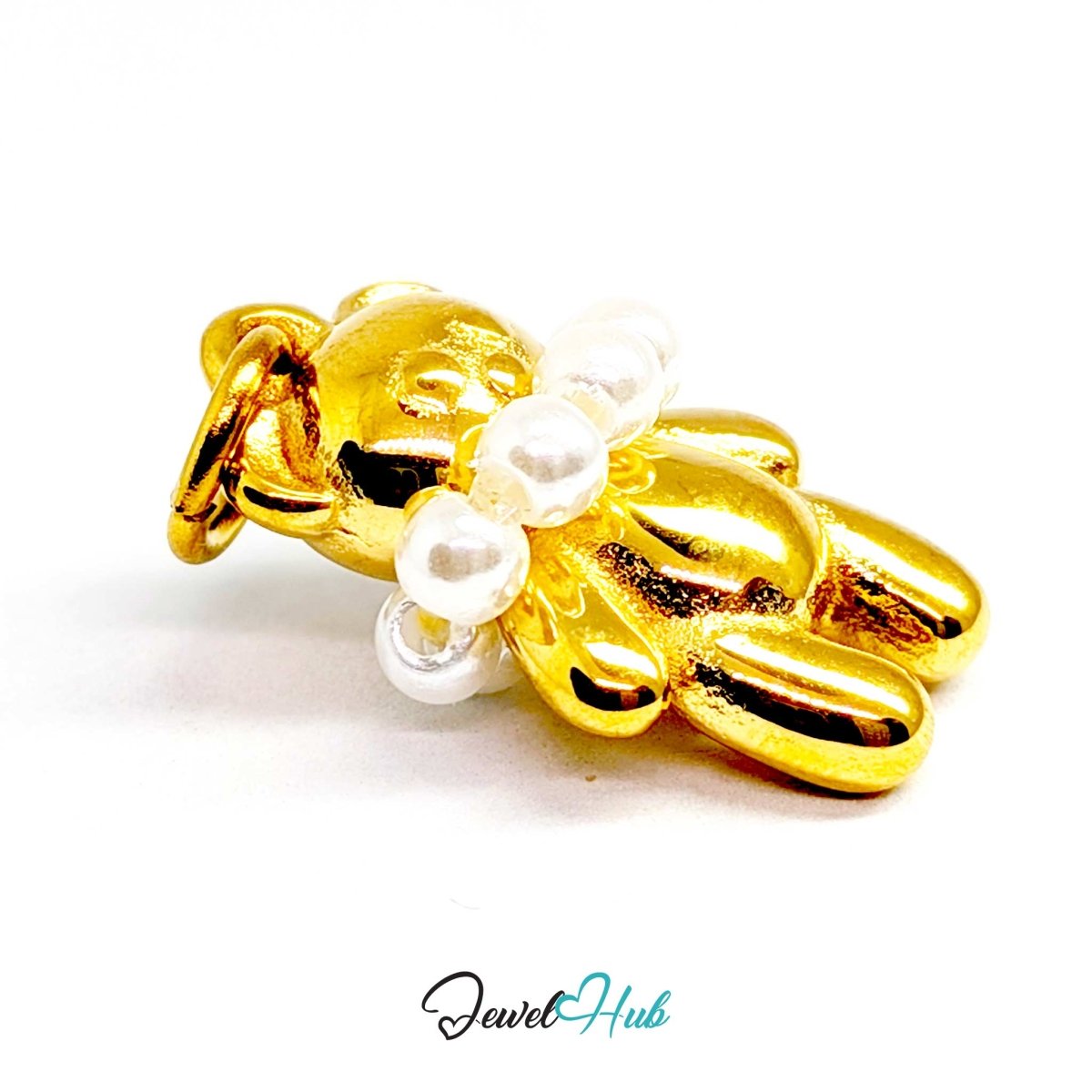 Gold Pearl Collar Bear charm seen from the side, showing the jump ring at the top - JewelHub