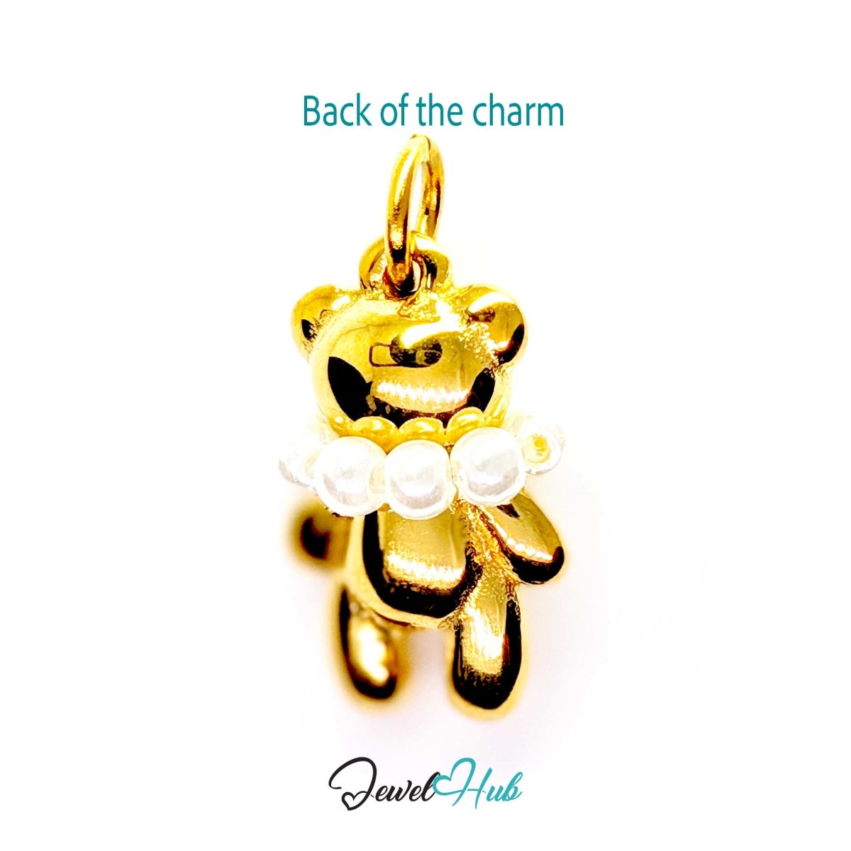 Back of the gold Pearl Collar Bear charm - smooth polished steel, suitable for engraving - JewelHub