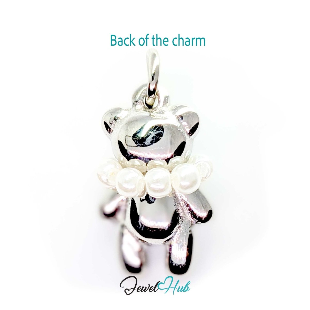 Back of the silver Pearl Collar Bear charm - smooth polished stainless steel, suitable for engraving - JewelHub