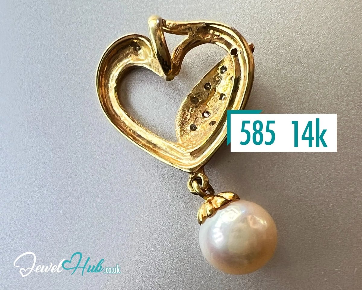 Pearl & Diamond Pendant in 14K Gold (Heartleaf Edition) - JewelHub.co.uk