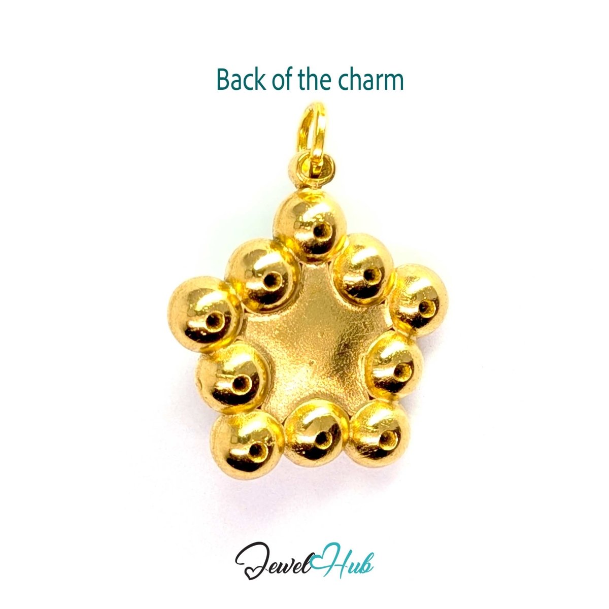 Pearl Star Halo Charm - Gold Stainless Steel 10 Crystals - 17x19.5mm