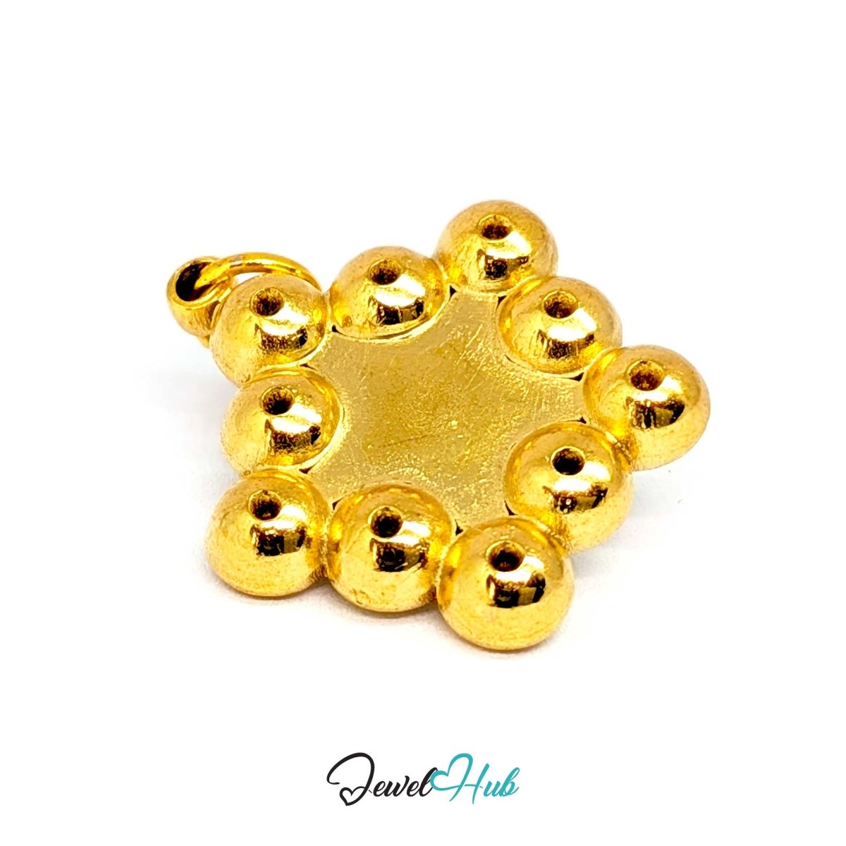 Pearl Star Halo Charm - Gold Stainless Steel 10 Crystals - 17x19.5mm