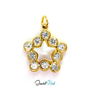 Pearl Star Halo Charm - Gold Stainless Steel 10 Crystals - 17x19.5mm