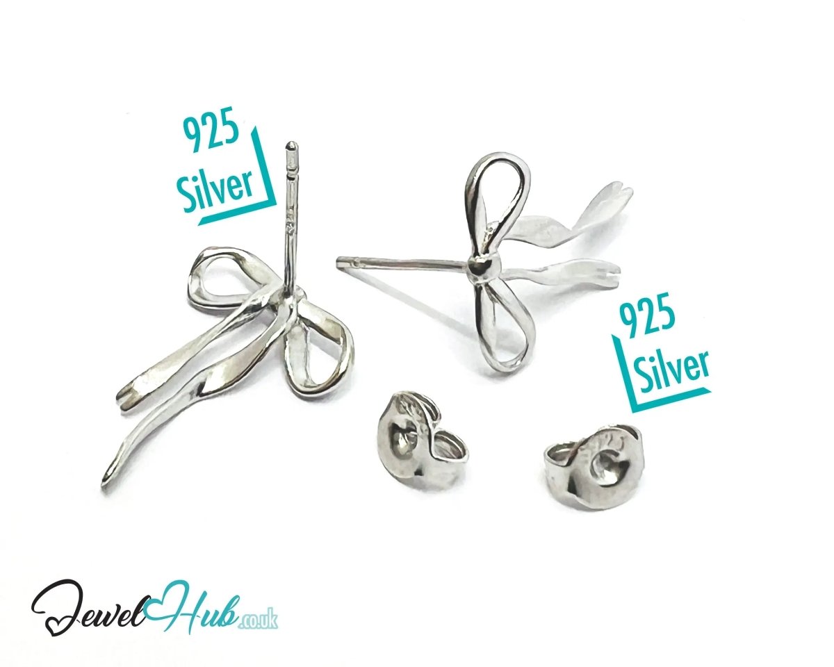 Petite Ribbon – 925 Sterling Silver Sculptural Bow Earrings (Lightweight · Extended Silhouette) - JewelHub.co.uk