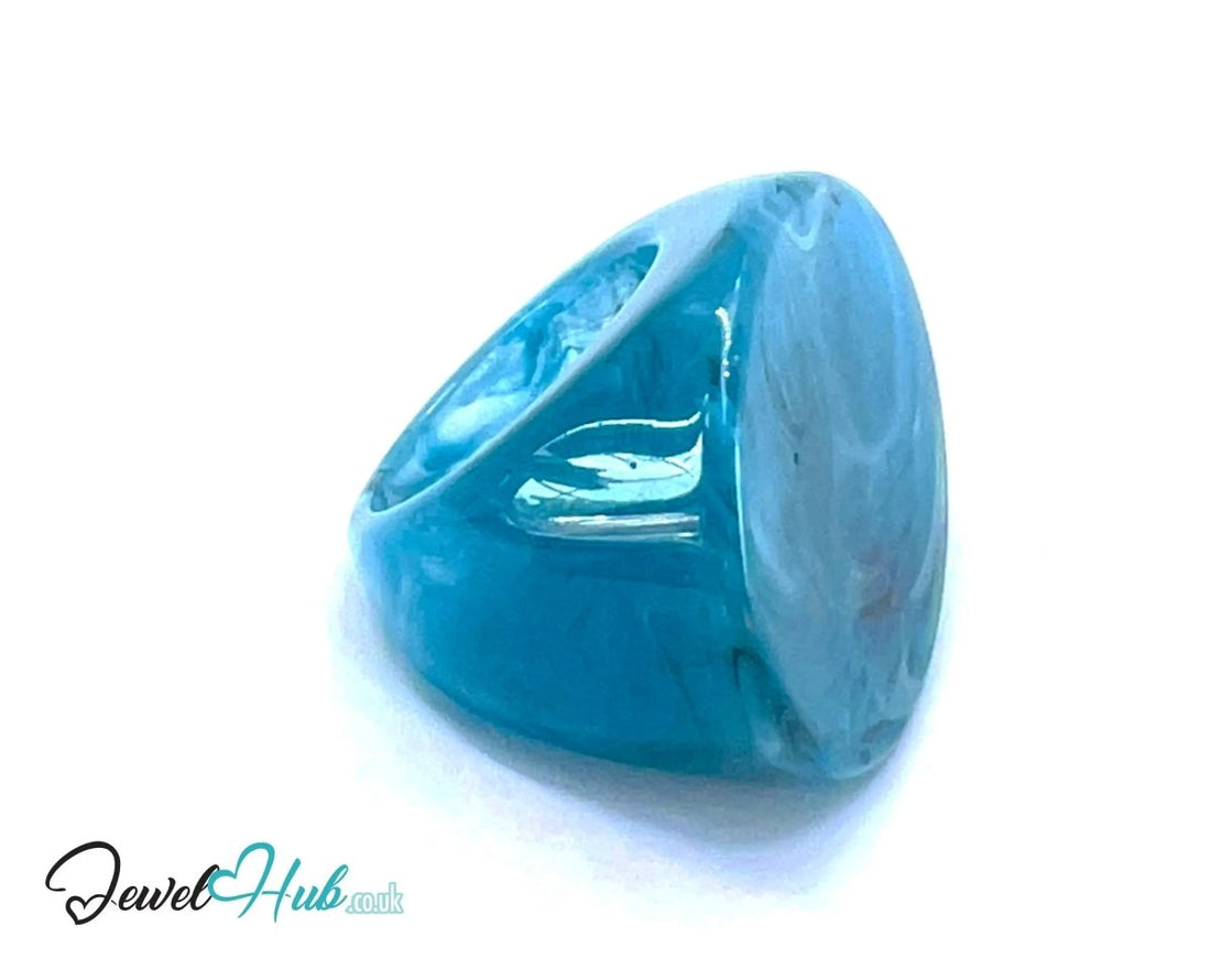 Petite Sculptural Resin Rings 🔷 Blue US N · US 7 · Marbled Blue · Handcrafted · 7.83g - JewelHub.co.uk