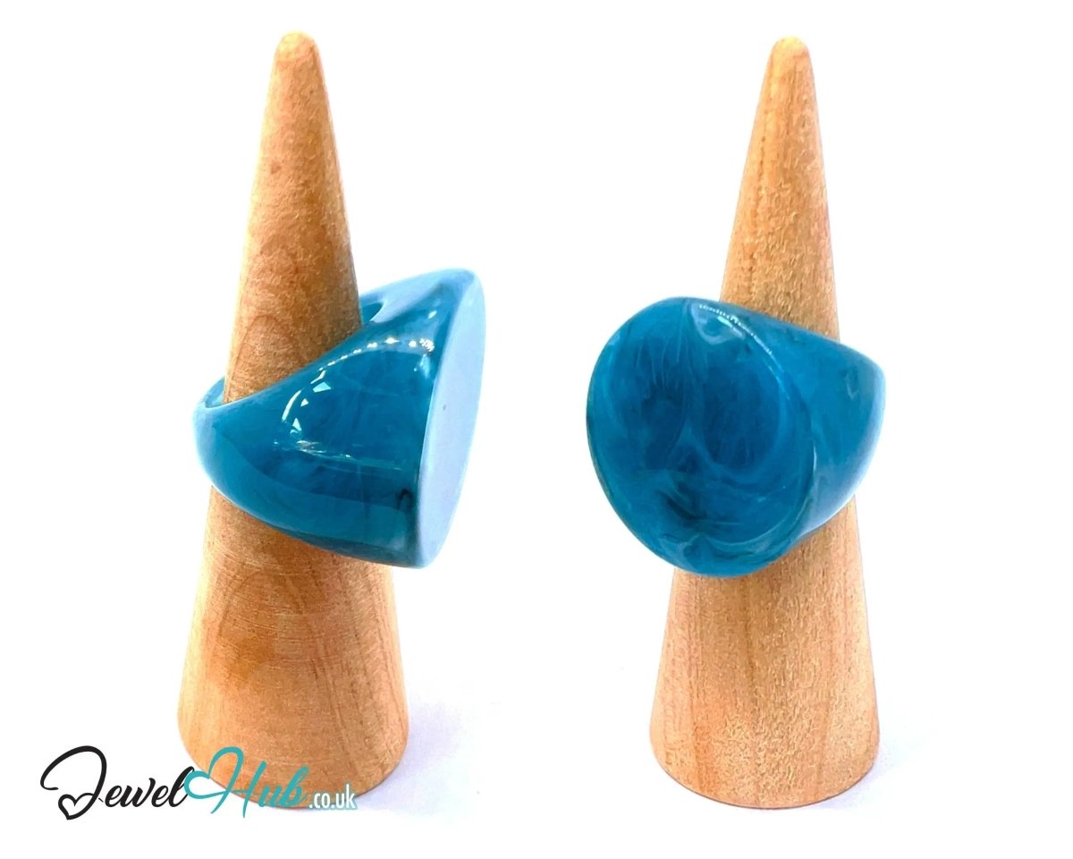 Petite Sculptural Resin Rings 🔷 Blue US N · US 7 · Marbled Blue · Handcrafted · 7.83g - JewelHub.co.uk