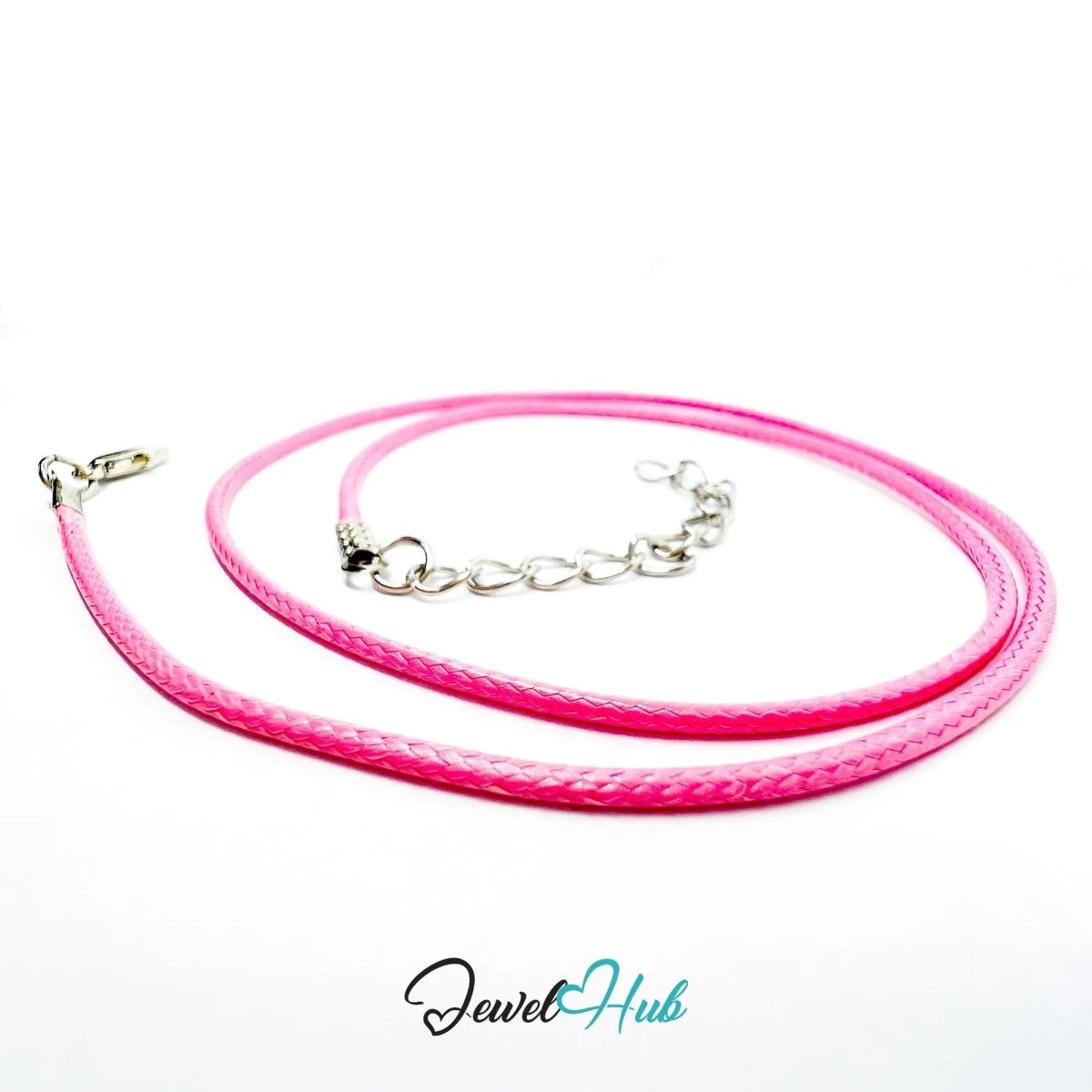 Pink Faux Leather Cord Necklace – 40cm Layering Base (Silver Clasp) - JewelHub.co.uk
