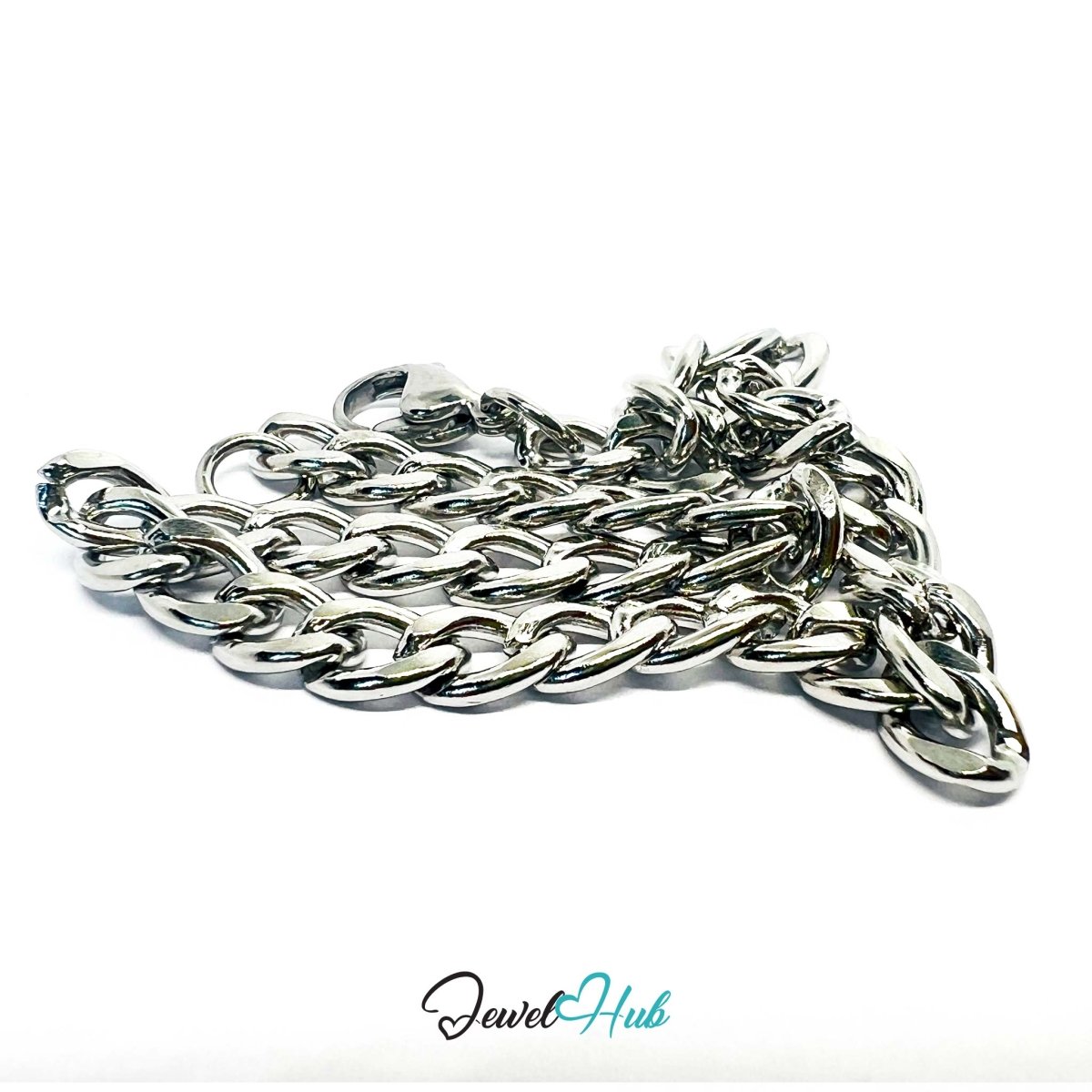 Polished Curb Chain Stainless Steel Bracelet – Silver - Tone - JewelHub.co.uk