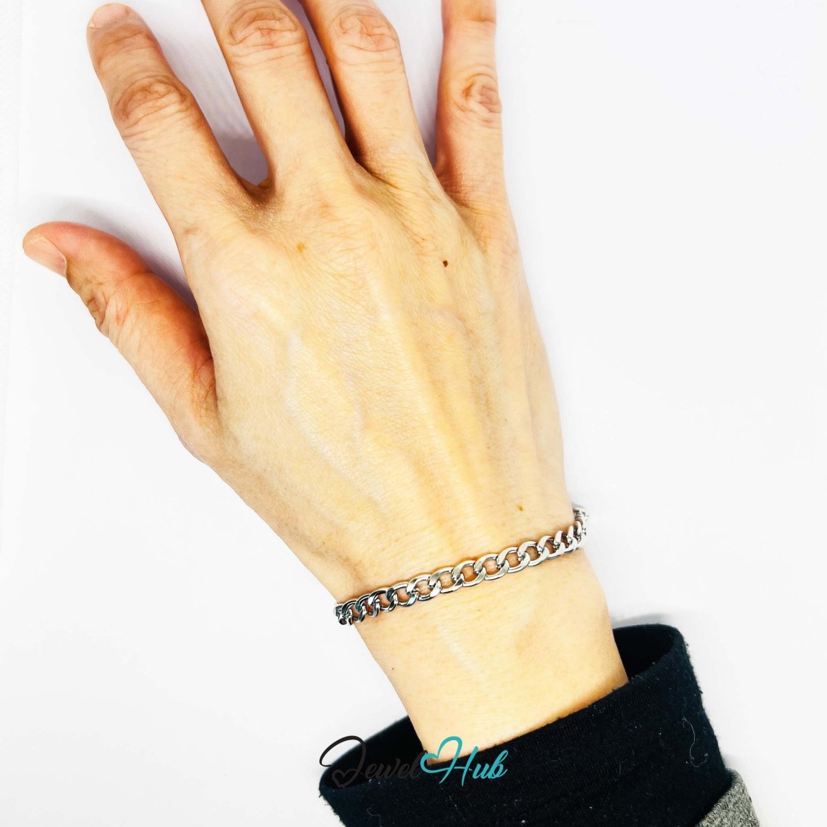 Polished Curb Chain Stainless Steel Bracelet – Silver - Tone - JewelHub.co.uk