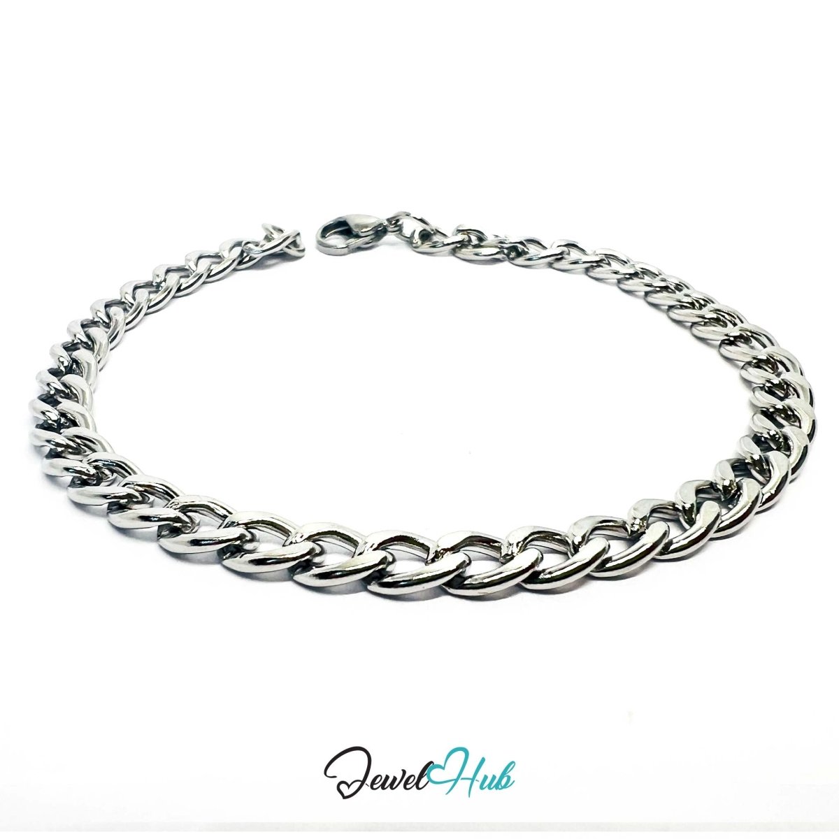 Polished Curb Chain Stainless Steel Bracelet – Silver - Tone - JewelHub.co.uk