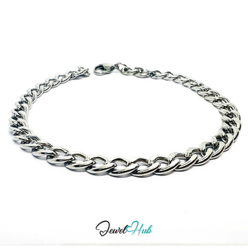 Polished Curb Chain Stainless Steel Bracelet – Silver - Tone - JewelHub.co.uk