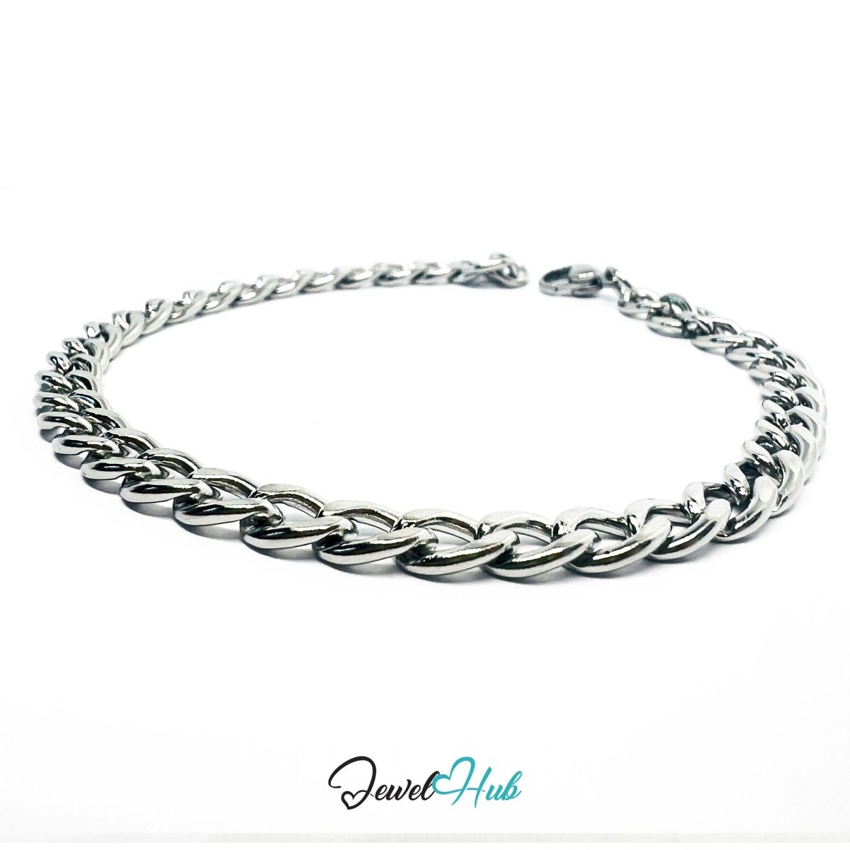 Polished Curb Chain Stainless Steel Bracelet – Silver - Tone - JewelHub.co.uk