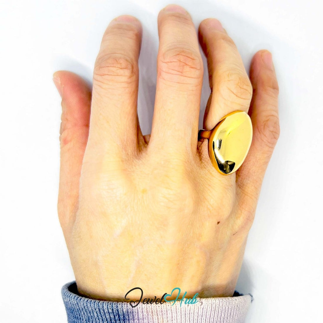 Polished Dome Gold - Plated Zinc Ring – Open Band Sculptural Shine - JewelHub.co.uk