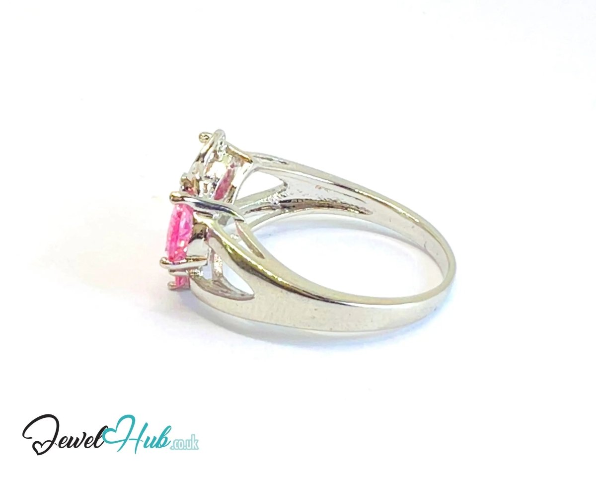 Premium Copper 🔱 Butterfly Gem Ring · White K Plated · UK M · US 6.5 · UK R · US 9 · Dual Pink Gemstones - JewelHub.co.uk
