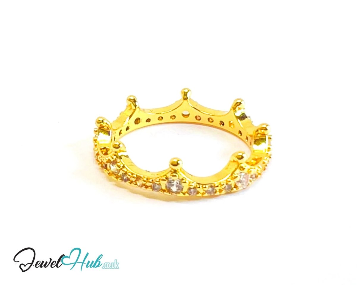 Premium Copper 🔱 Crown Bloom Ring · White/Gold K Plated · UK M · US 6.5 · UK S · US 9.5 · CZ Halo Cluster - JewelHub.co.uk