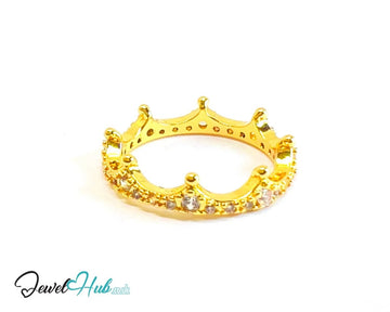 Premium Copper 🔱 Crown Bloom Ring · White/Gold K Plated · UK M · US 6.5 · UK S · US 9.5 · CZ Halo Cluster - JewelHub.co.uk