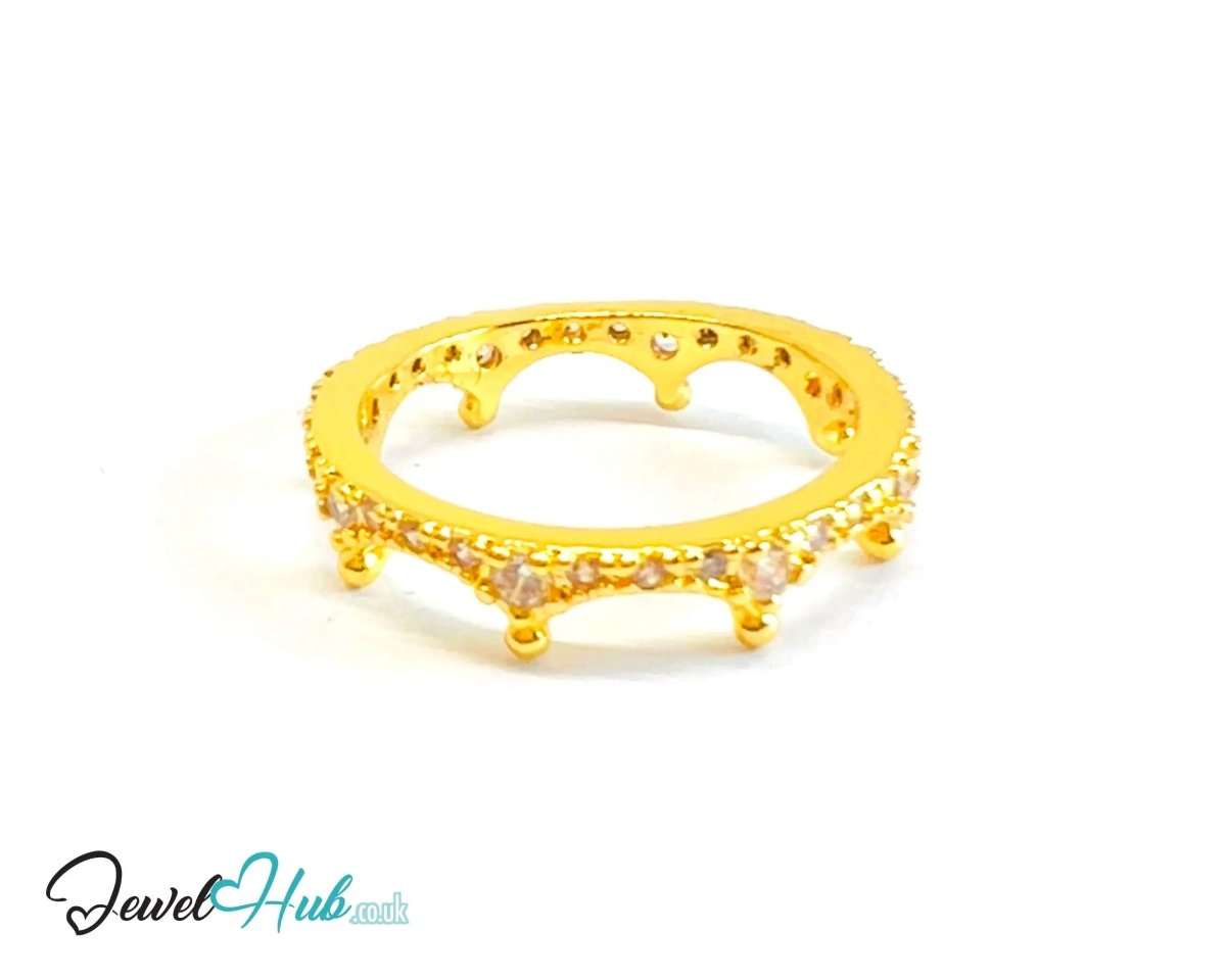 Premium Copper 🔱 Crown Bloom Ring · White/Gold K Plated · UK M · US 6.5 · UK S · US 9.5 · CZ Halo Cluster - JewelHub.co.uk
