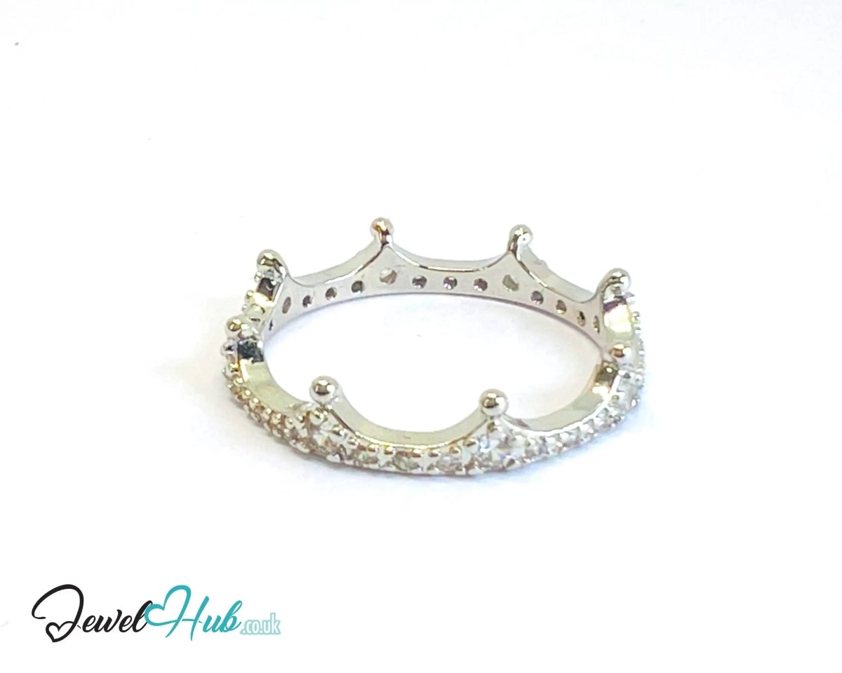 Premium Copper 🔱 Crown Bloom Ring · White/Gold K Plated · UK M · US 6.5 · UK S · US 9.5 · CZ Halo Cluster - JewelHub.co.uk