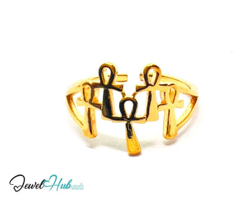 Premium Copper 🔱 Gold Family Trio Ring · Gold K Plated · Adjustable (O/P/Q/R) · Sculptural Silhouette - JewelHub.co.uk