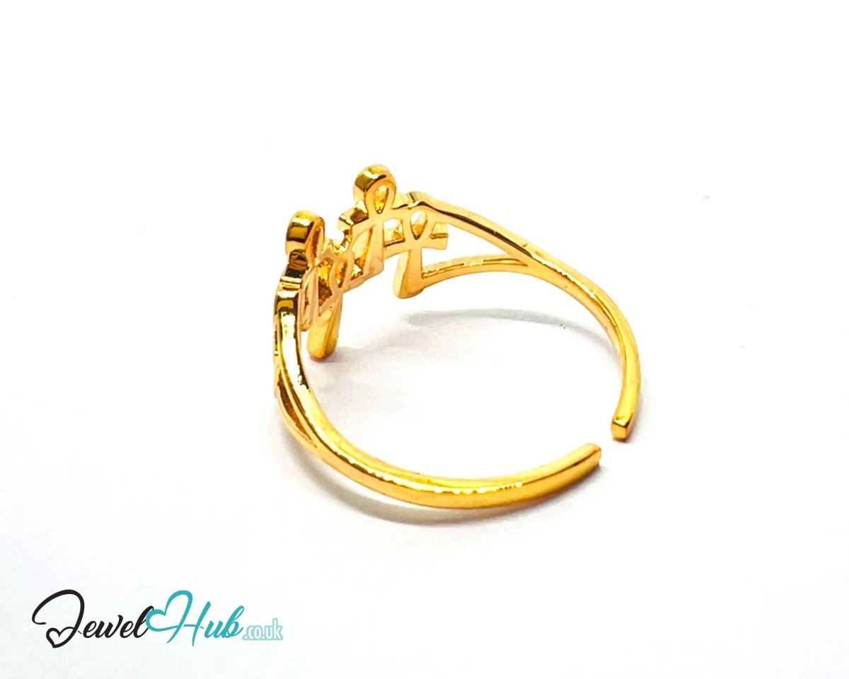 Premium Copper 🔱 Gold Family Trio Ring · Gold K Plated · Adjustable (O/P/Q/R) · Sculptural Silhouette - JewelHub.co.uk