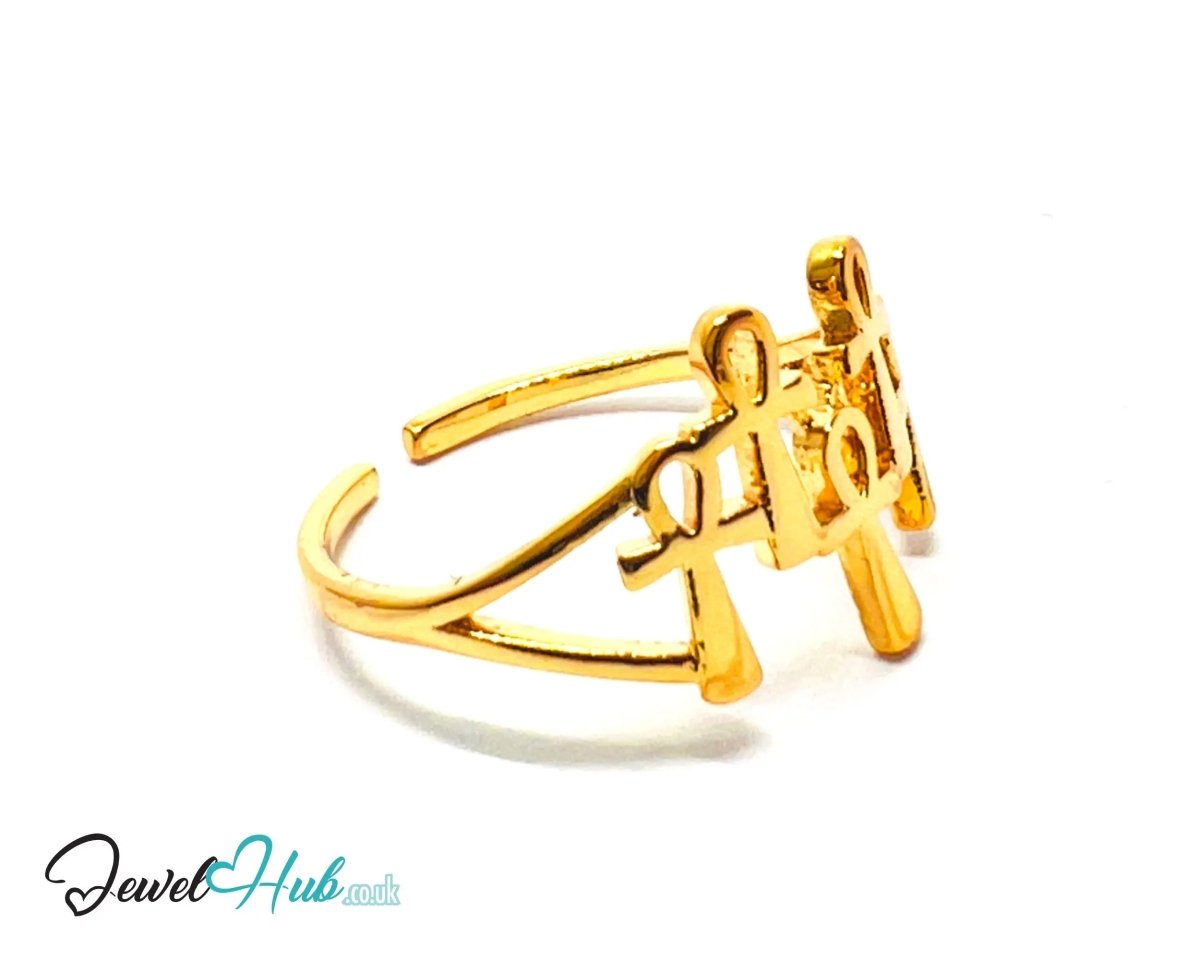 Premium Copper 🔱 Gold Family Trio Ring · Gold K Plated · Adjustable (O/P/Q/R) · Sculptural Silhouette - JewelHub.co.uk