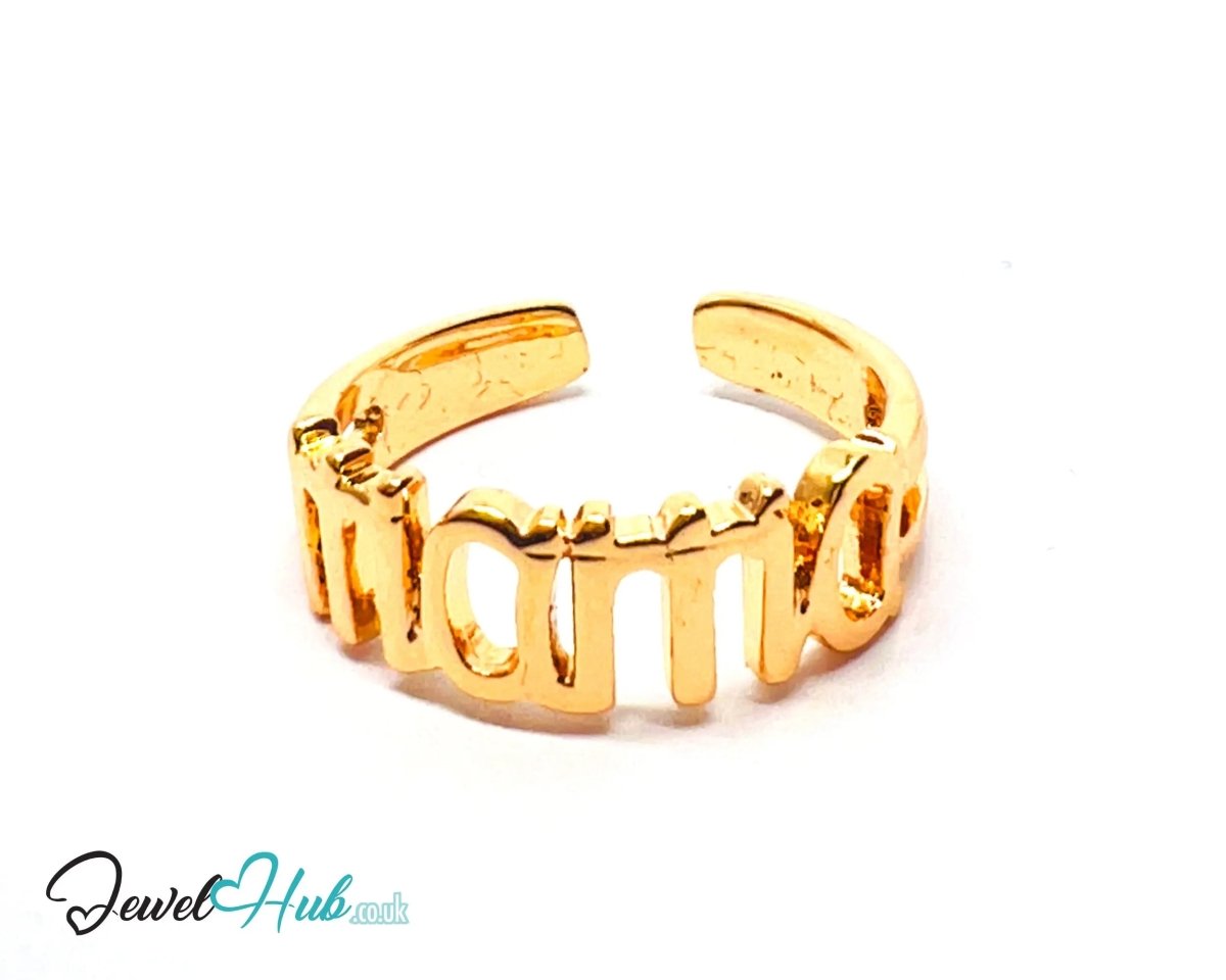 Premium Copper 🔱 Gold Mama Ring · Gold K Plated · Adjustable (M/N/O/P) · Text - Inspired Design - JewelHub.co.uk
