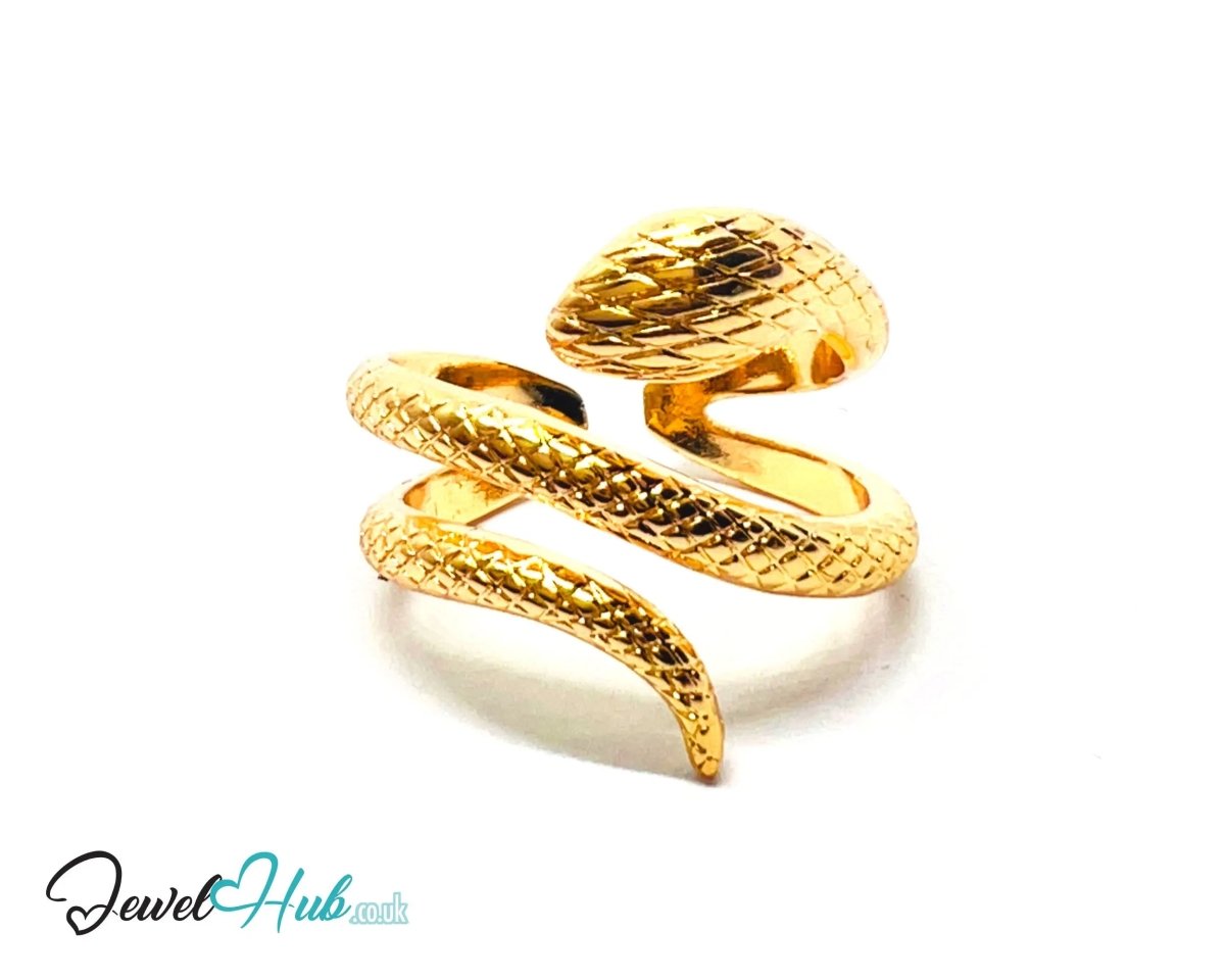 Premium Copper 🔱 Gold Snake Wrap Ring · Gold K Plated · Adjustable (M/N/O/P) · Coiled Serpent Design - JewelHub.co.uk