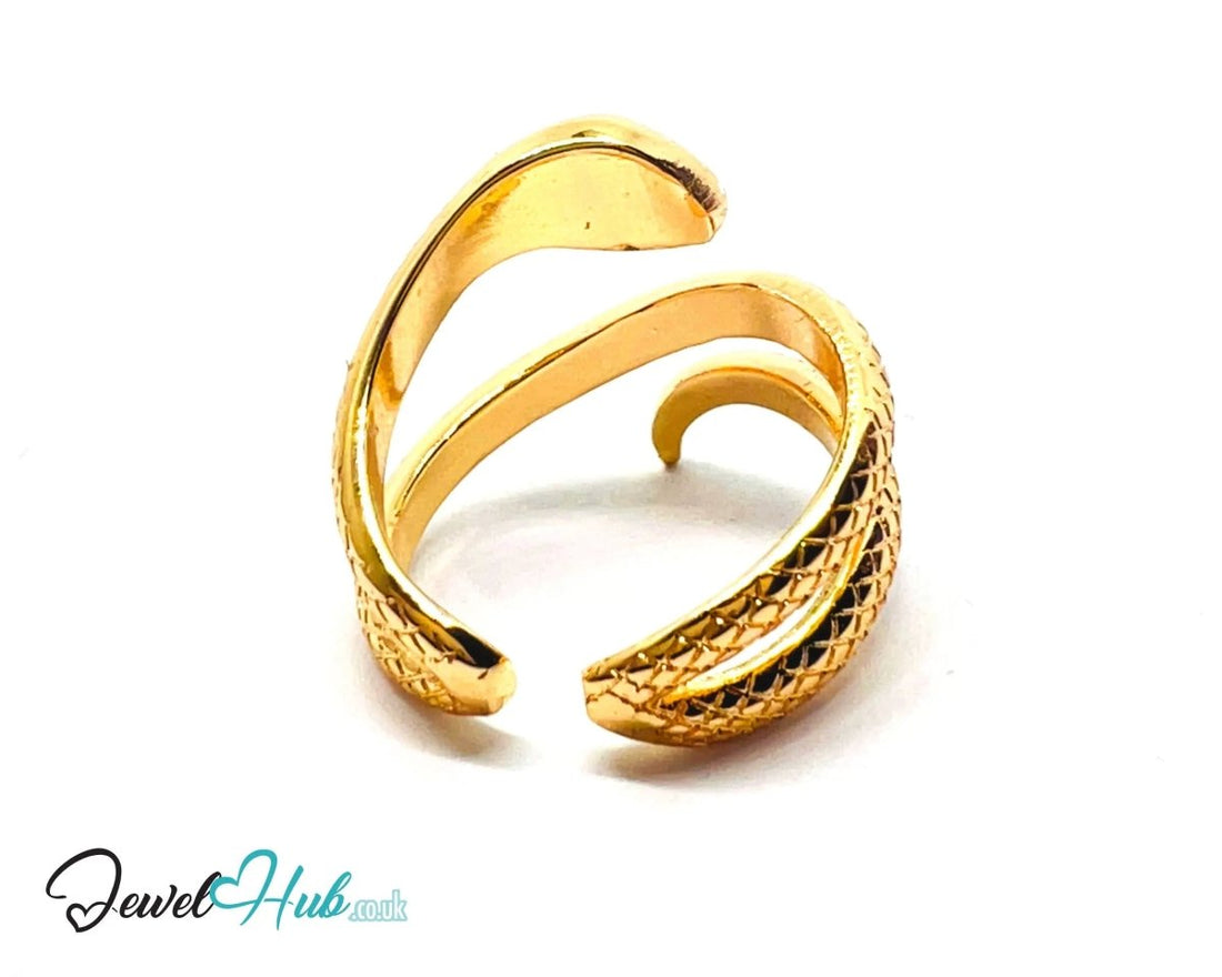 Premium Copper 🔱 Gold Snake Wrap Ring · Gold K Plated · Adjustable (M/N/O/P) · Coiled Serpent Design - JewelHub.co.uk