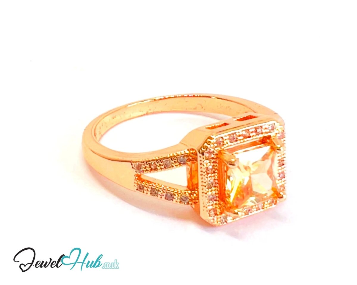 Premium Copper 🔱 Solar Bloom Ring · Rose Gold Plated · UK L · US 6 · Orange Gemstone Focus - JewelHub.co.uk