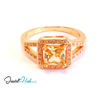 Premium Copper 🔱 Solar Bloom Ring · Rose Gold Plated · UK L · US 6 · Orange Gemstone Focus - JewelHub.co.uk