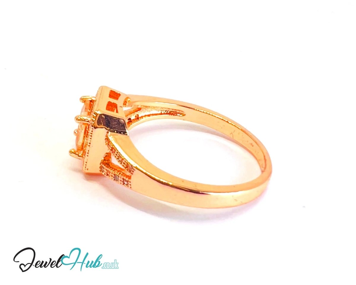 Premium Copper 🔱 Solar Bloom Ring · Rose Gold Plated · UK L · US 6 · Orange Gemstone Focus - JewelHub.co.uk