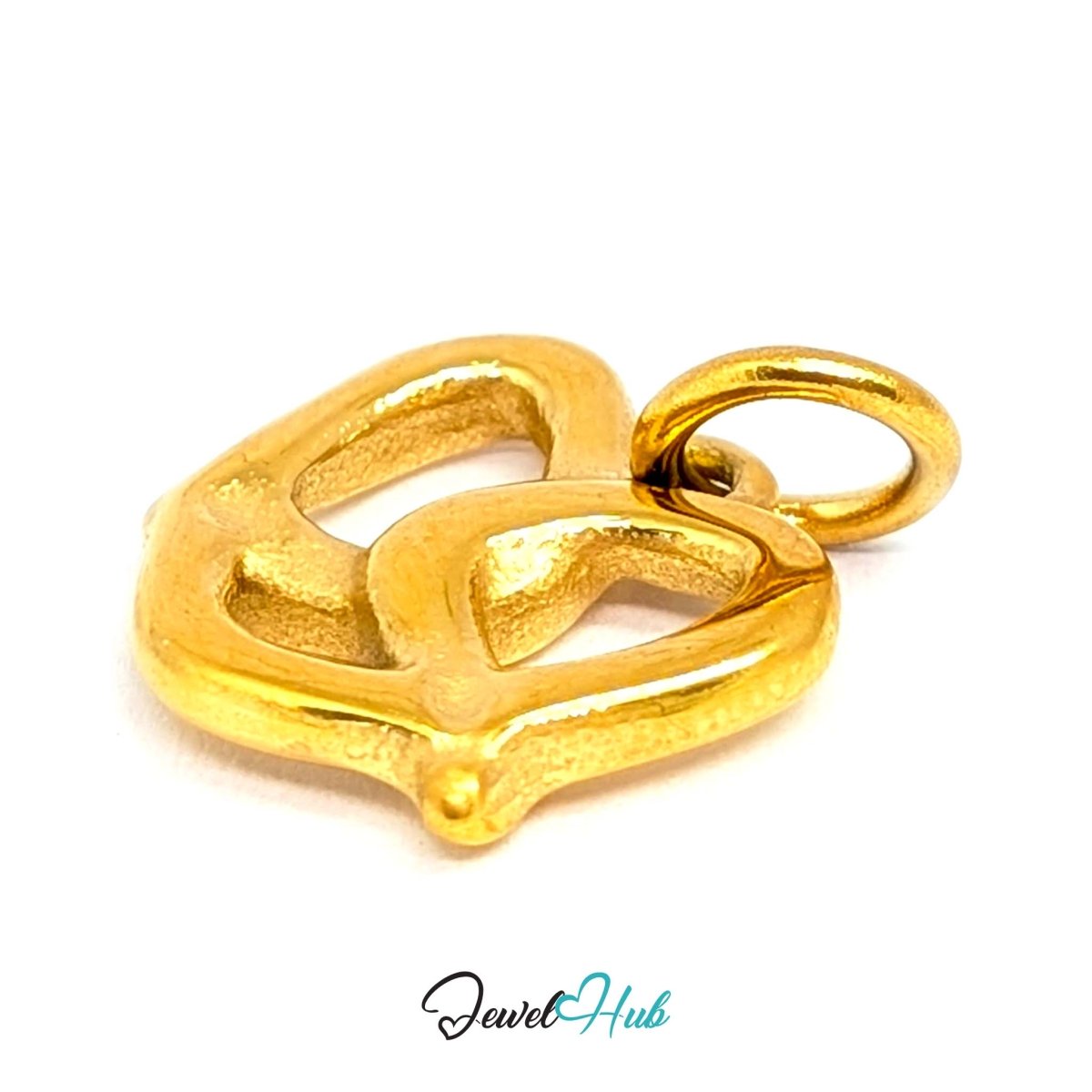 Openwork pretzel charm in gold stainless steel - angled view - JewelHub