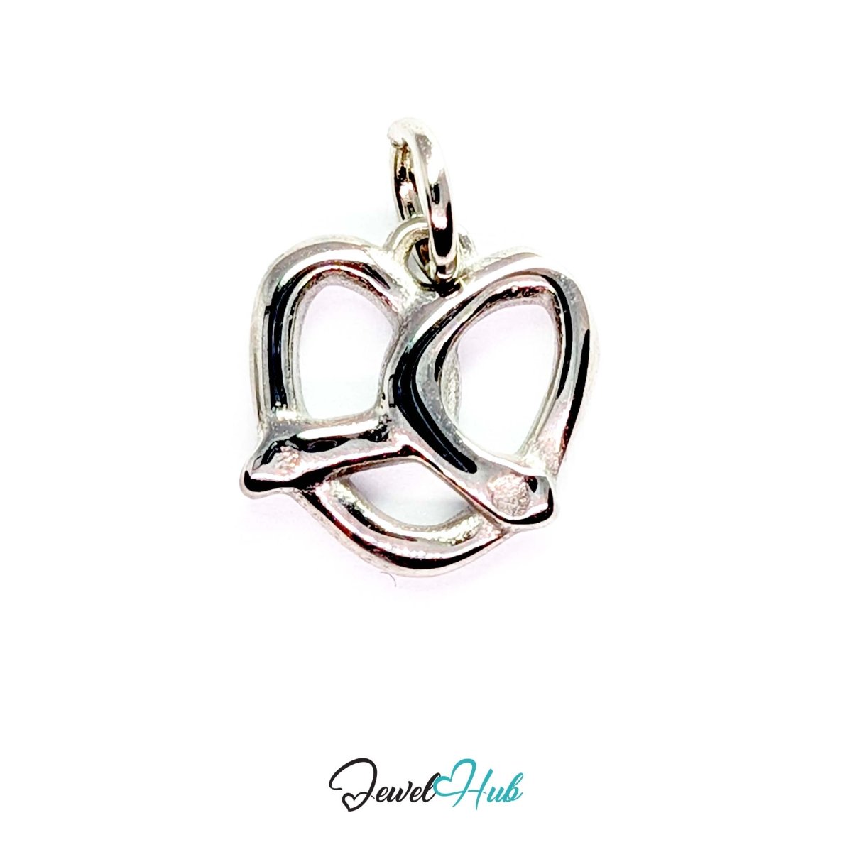 Openwork pretzel charm in silver stainless steel - front view - JewelHub