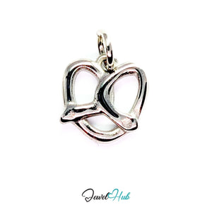 Openwork pretzel charm in silver stainless steel - front view - JewelHub