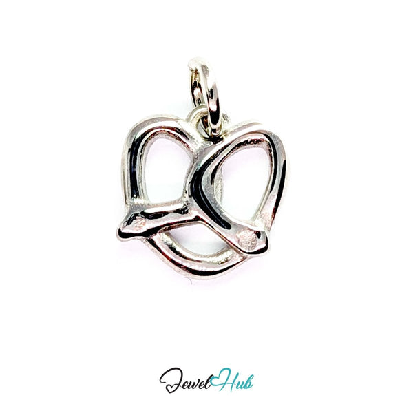 Openwork pretzel charm in silver stainless steel - front view - JewelHub