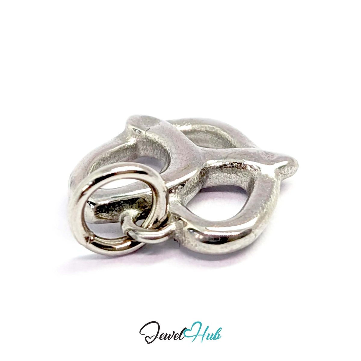 Openwork pretzel charm in silver stainless steel - angled view - JewelHub