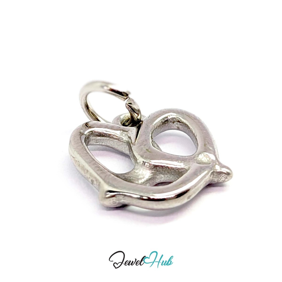 Openwork pretzel charm in silver stainless steel - three-quarter view - JewelHub