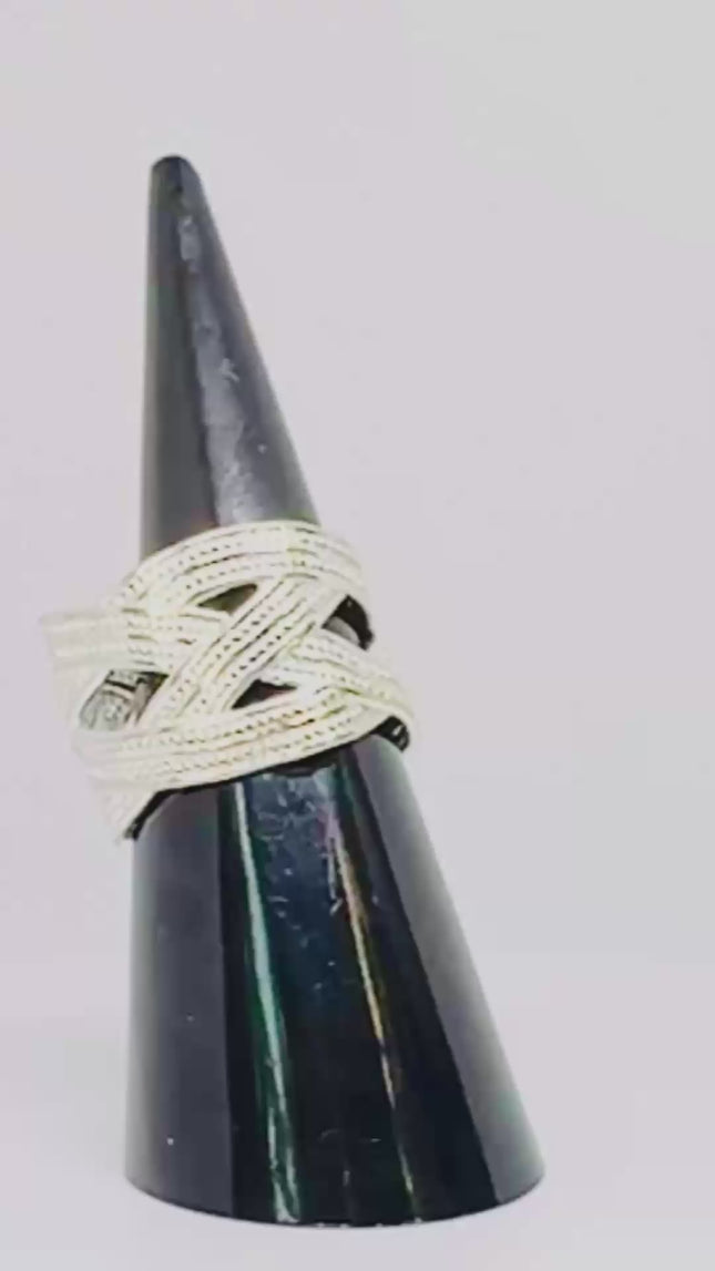 925 Sterling Silver Ring (Hallmarked) Woven Band Design | 5.45g | Adjustable UK M-N-O