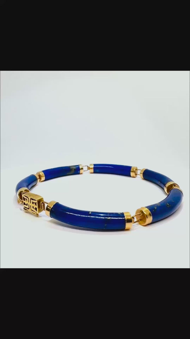 14K Gold Lapis Lazuli Bracelet (Hallmarked) 6 Cylindrical Stones | 9.82g | Hallmarked | Traditional & Wellness-Inspired