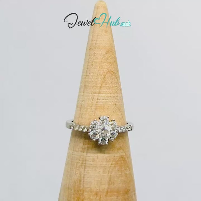 18k White Gold Diamond Ring – Hallmarked (750) | UK O US 7.5 | Floral Cluster Design