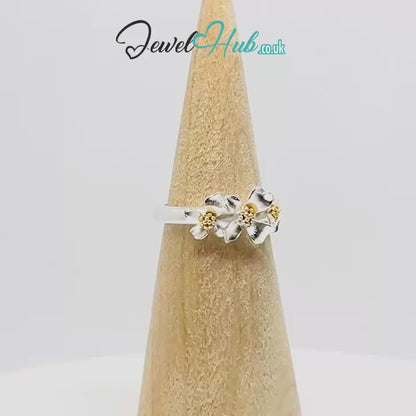 925 Sterling Silver Floral Golden Bloom Ring | 2.81g | Adjustable (N-P) | Golden Centres