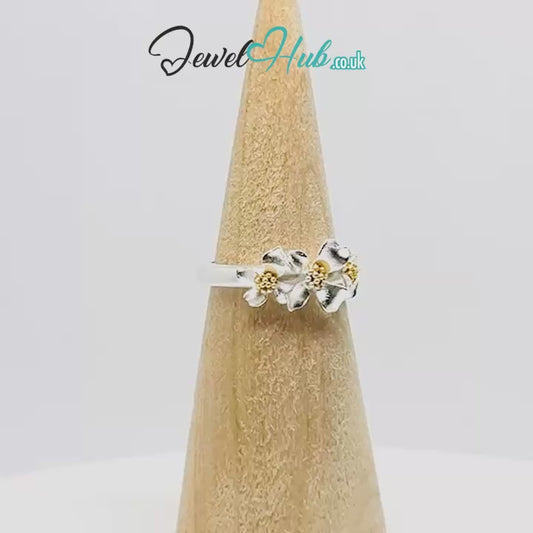 925 Sterling Silver Floral Golden Bloom Ring | 2.81g | Adjustable (N-P) | Golden Centres
