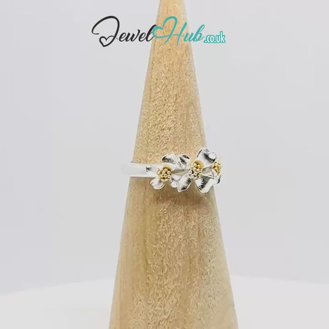 925 Sterling Silver Floral Golden Bloom Ring | 2.81g | Adjustable (N-P) | Golden Centres