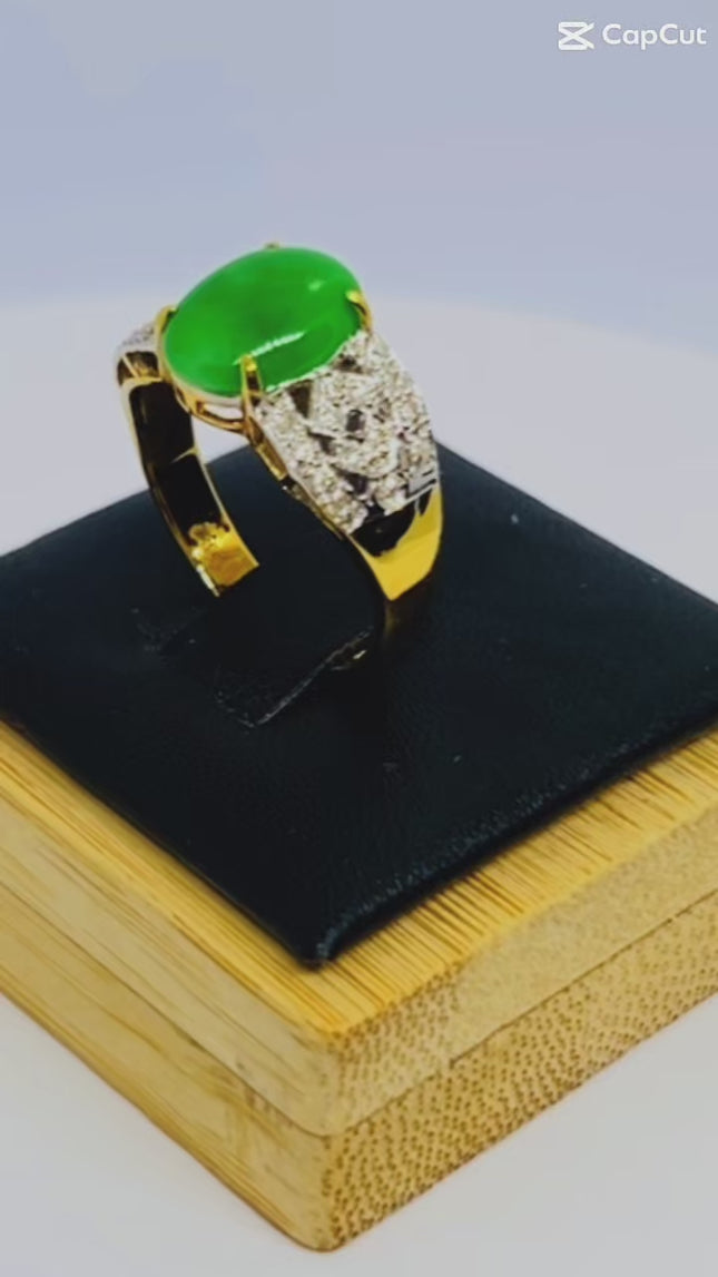 18K Gold Ring with Jade and Diamond · 1.75ct Diamonds · UK O · US 7.5 · Luxe Statement Band
