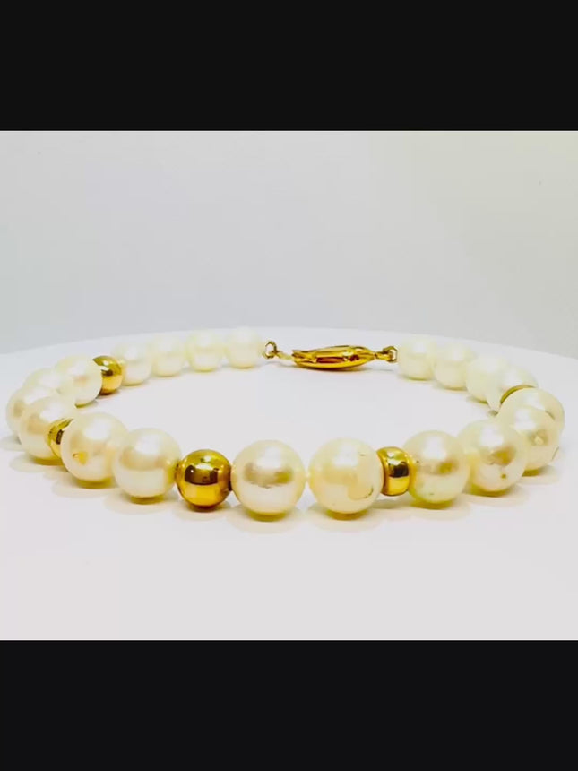 Natural Pearl Bracelet | 925 Silver & 14k Gold-Plated Beads | Pendant for Presence