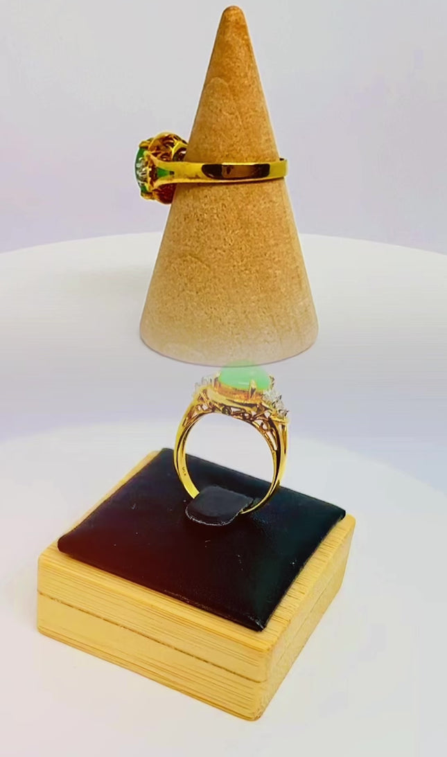 18K Gold Jade & Diamond Ring · 1.15ct Oval Jade · UK M · US 6.5 · Trio-Set Heritage Band