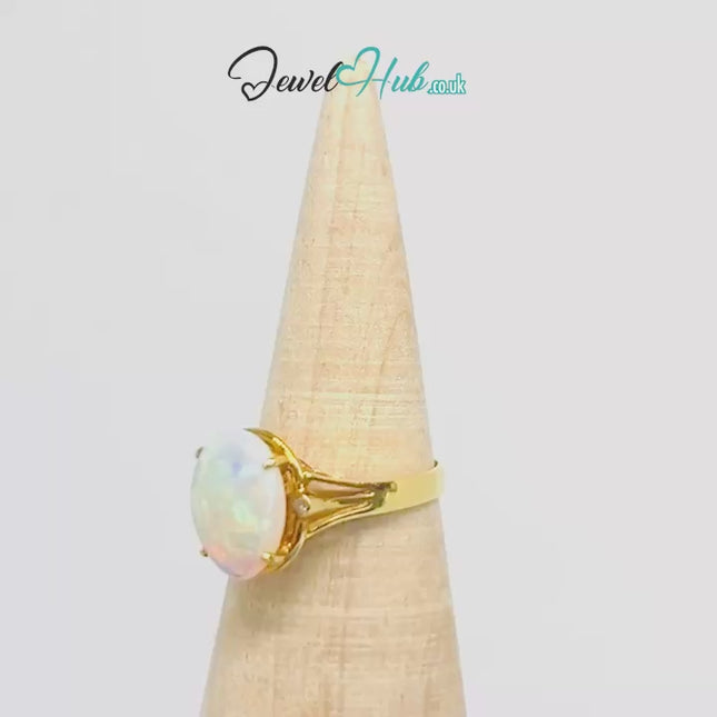 18K Gold Luxury Cabochon Cut Opal Ring – Hallmarked (750) | UK M US 6.5 | October Birthstone